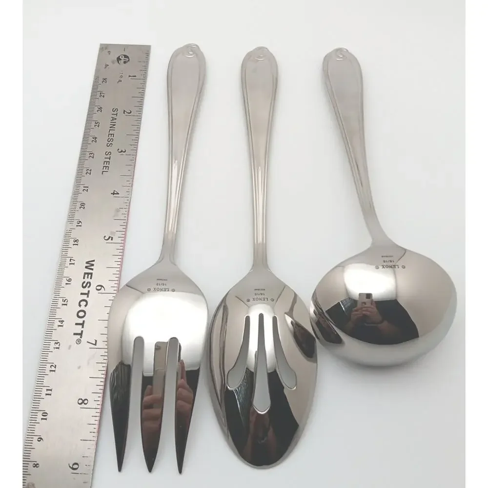 Lenox Hartleigh 3 Piece Serving Hostess Set 18/10 Stainless Flatware Vietnam NOS